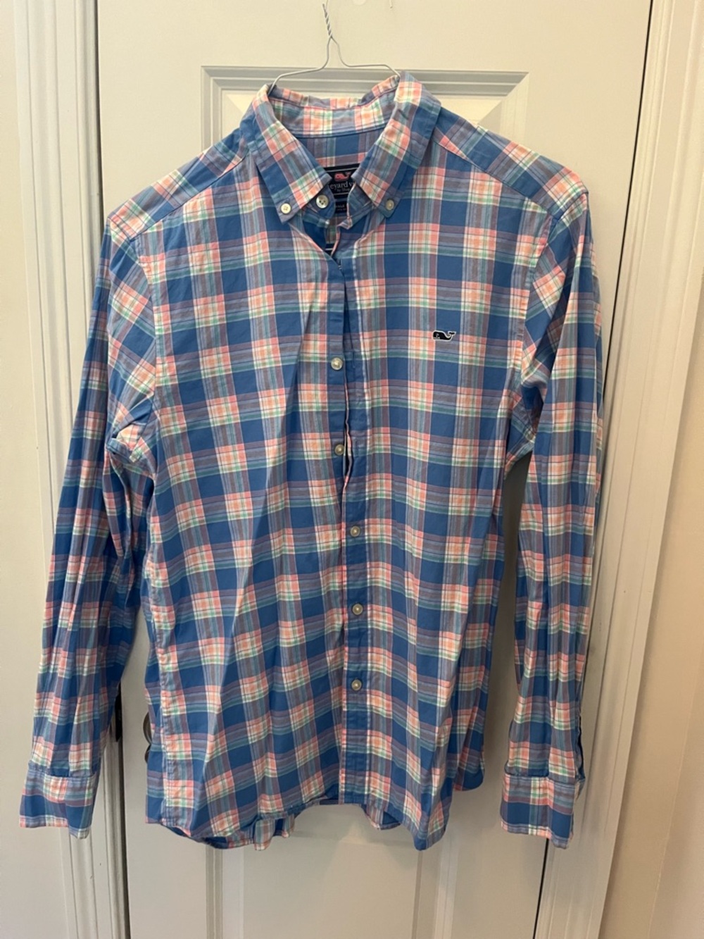 Vineyard Vines Blue and Pink Plaid Button-Down Shirt